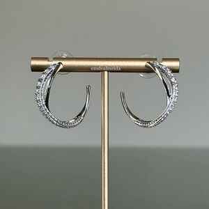 Swarovski Crystal Silver Tone Rhodium Twist Hoop Twisting Earrings 5563908